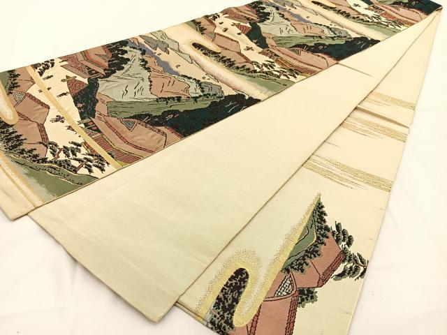 平和屋着物◎六通柄袋帯 唐織 人物風景文 金糸 正絹 逸品 BAAW0072hj