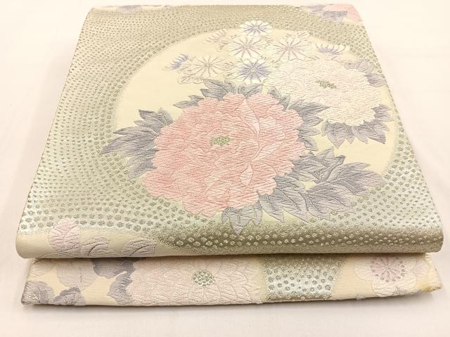 平和屋着物◎六通柄袋帯 唐織 花丸文 銀糸 正絹 逸品 BAAW0097hj