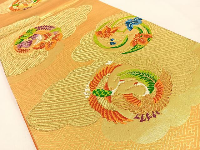 平和屋着物◎六通柄袋帯 唐織 飛鶴花文 金糸 正絹 逸品 BAAW0102hj