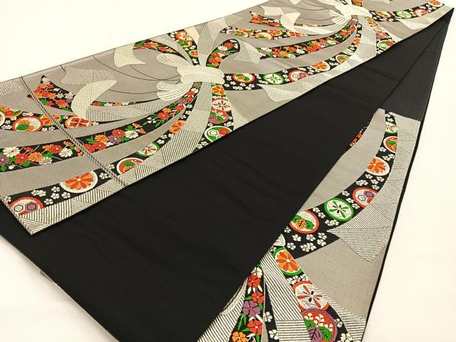 平和屋着物◎六通柄袋帯 唐織 束ね熨斗花文 銀糸 正絹 逸品 BAAW0107hj