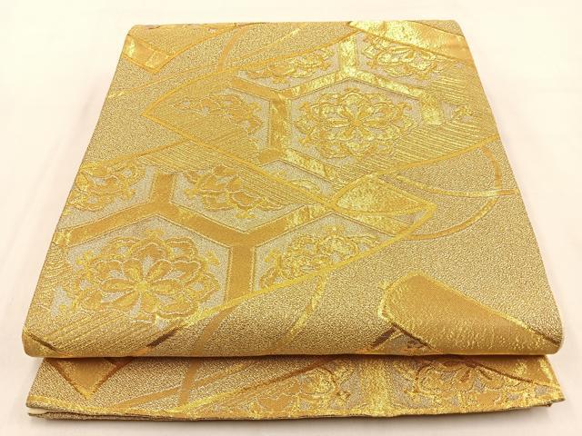 平和屋着物◎六通柄袋帯 絵巻正倉院文 金糸 正絹 逸品 BAAW0117hj