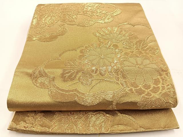 平和屋着物◎六通柄袋帯 雲重ね菊桐文 金糸 正絹 逸品 BAAW0190hj