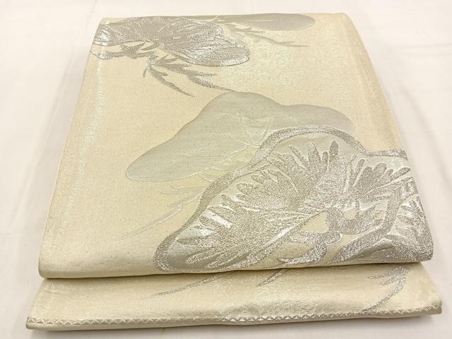 平和屋着物◎六通柄袋帯 松 銀糸 証紙付き 正絹 逸品 BAAW0203hj