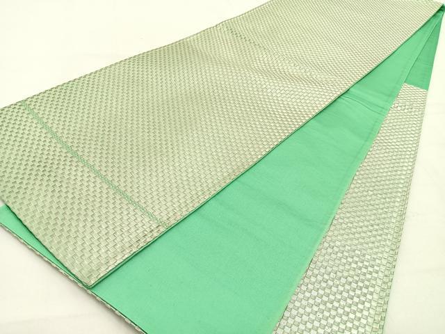 平和屋着物◎六通柄袋帯 市松文様 銀糸 正絹 逸品 BAAW0213hj