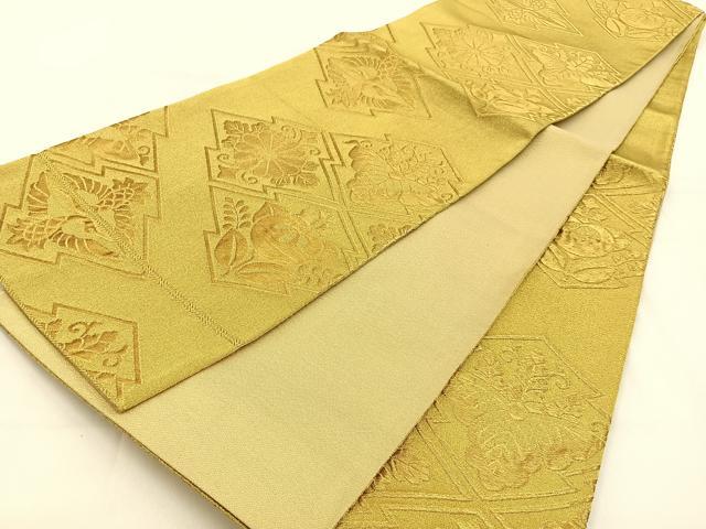 平和屋着物◎六通柄袋帯 松皮菱花文 金糸 正絹 逸品 未使用 BAAW0231hj