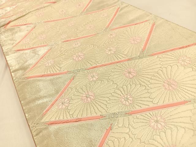平和屋着物◎六通柄袋帯 唐織 菱天井菊文 銀糸 正絹 逸品 BAAW0236hj