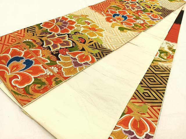 平和屋着物◎六通柄袋帯 唐織 更紗花文 金糸 正絹 逸品 BAAW0240hj