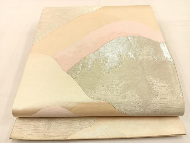 平和屋着物◎六通柄袋帯 重ね山文 銀糸 正絹 逸品 BAAW0245hj