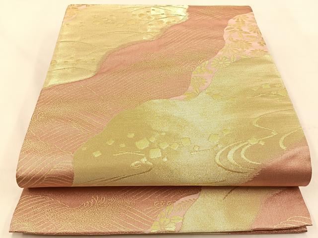平和屋着物◎六通柄袋帯 道長波紋 金糸 正絹 逸品 BAAW0252hj