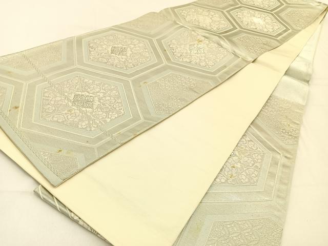 平和屋着物◎六通柄袋帯 唐織 亀甲花文 銀糸 正絹 逸品 BAAW0255hj