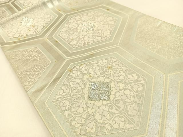 平和屋着物◎六通柄袋帯 唐織 亀甲花文 銀糸 正絹 逸品 BAAW0255hj