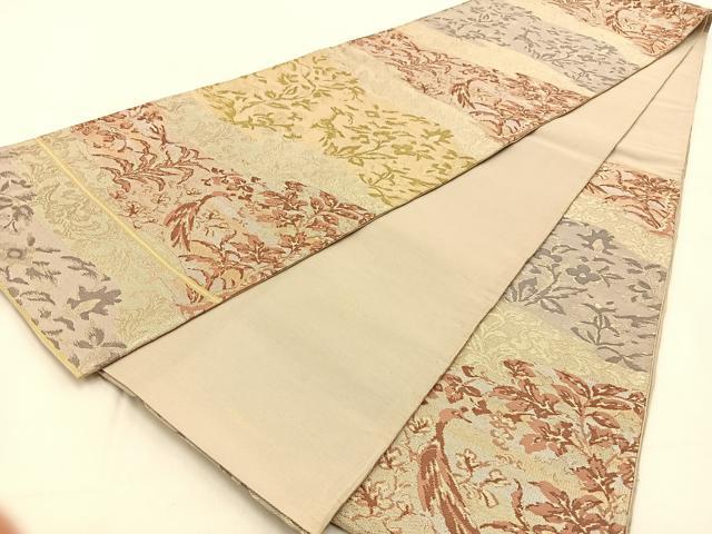 平和屋着物◎六通柄袋帯 更紗花鳥文 金銀糸 正絹 逸品 BAAW0256hj