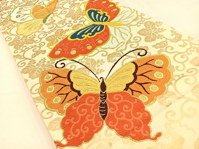 平和屋着物◎六通柄袋帯 唐織 舞蝶文 金糸 正絹 逸品 BAAW0258hj