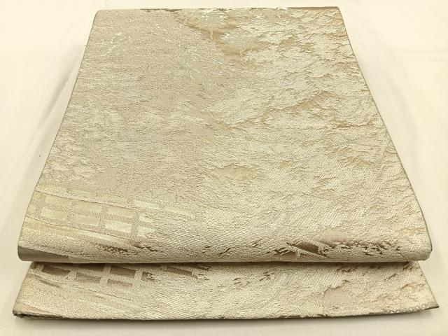 平和屋着物◎六通柄袋帯 渡橋樹林文 銀糸 正絹 逸品 BAAW0265hj