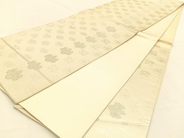 平和屋着物◎六通柄袋帯 家紋 銀糸 正絹 逸品 BAAW0275hj