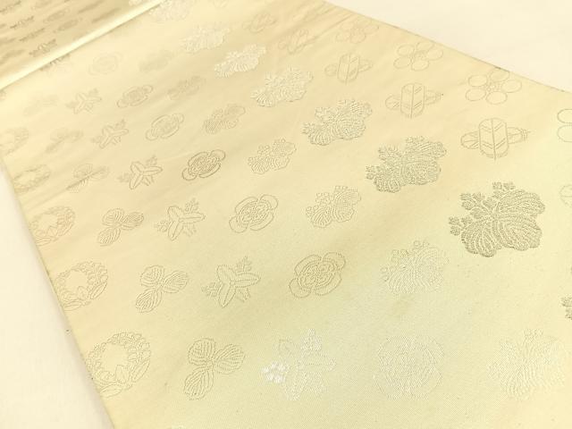 平和屋着物◎六通柄袋帯 家紋 銀糸 正絹 逸品 BAAW0275hj