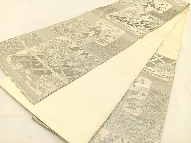 平和屋着物◎六通柄袋帯 唐織 籬樹林文 プラチナ箔 正絹 逸品 BAAW0287hj