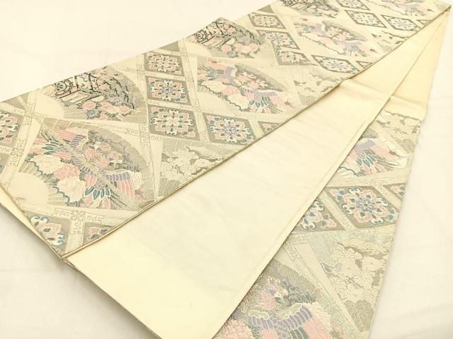 平和屋着物◎六通柄袋帯 唐織 扇面天井文 プラチナ箔 正絹 逸品 BAAW0293hj