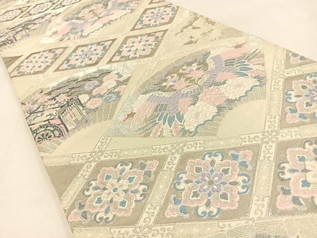 平和屋着物◎六通柄袋帯 唐織 扇面天井文 プラチナ箔 正絹 逸品 BAAW0293hj
