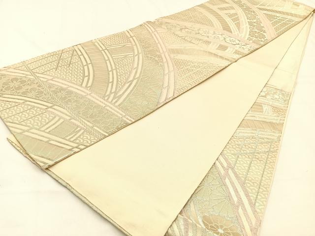 平和屋着物◎六通柄袋帯 渡橋花文 銀糸 正絹 逸品 BAAW0295hj