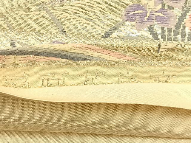 平和屋着物◎六通柄袋帯 唐織 扇面花鳥文 銀糸 正絹 逸品 BAAW0298hj