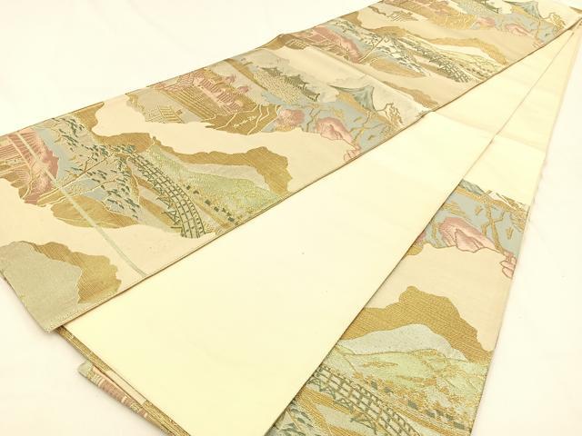 平和屋着物◎六通柄袋帯 名所風景文 金銀糸 正絹 逸品 BAAW0306hj