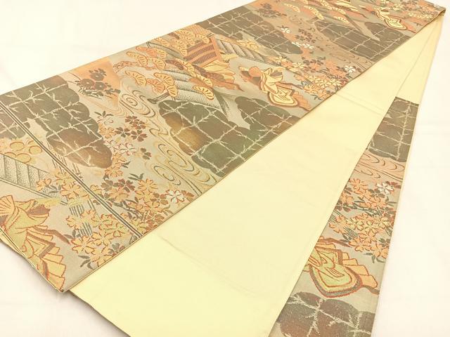 平和屋着物◎西陣 六通柄袋帯 平安人物文 金銀糸 引箔 正絹 逸品 BAAW0313hj