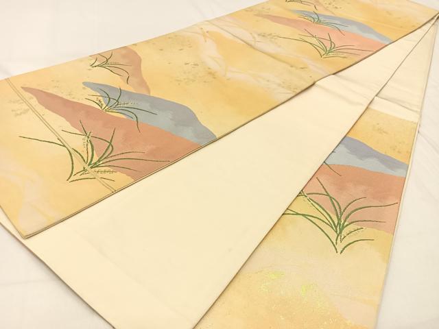 平和屋着物◎六通柄袋帯 草葉文 金糸 引箔 正絹 逸品 BAAW0321hj