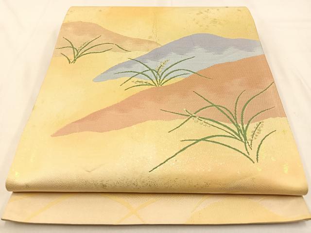 平和屋着物◎六通柄袋帯 草葉文 金糸 引箔 正絹 逸品 BAAW0321hj