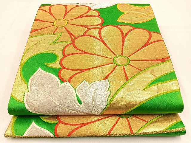 平和屋着物◎六通柄袋帯 唐織 菊 金銀糸 正絹 逸品 BAAW0330hj