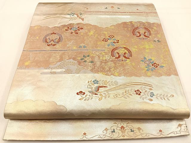 平和屋着物◎六通柄袋帯 みかげ錦 雲取鳳凰文 金銀糸 引箔 正絹 逸品 BAAW0331hj