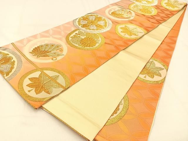 平和屋着物◎六通柄袋帯 花蝶丸文 金銀糸 正絹 逸品 BAAW0341hj