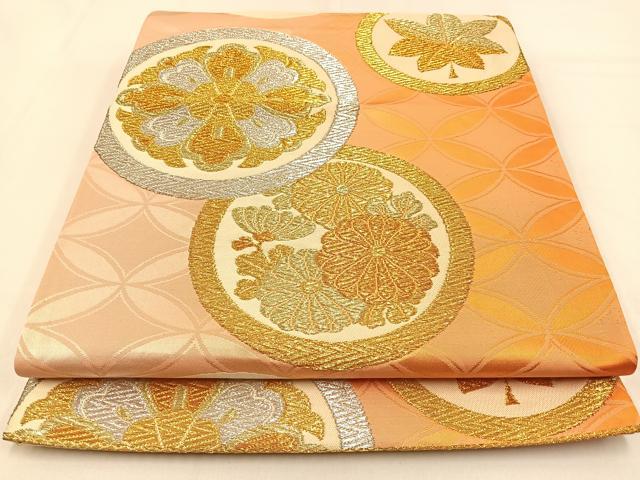 平和屋着物◎六通柄袋帯 花蝶丸文 金銀糸 正絹 逸品 BAAW0341hj