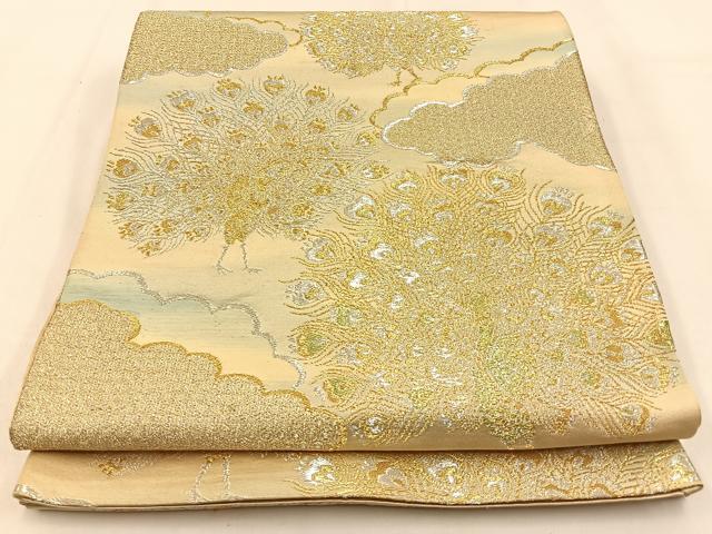 平和屋着物◎六通柄袋帯 孔雀 金銀糸 正絹 逸品 BAAW0343hj
