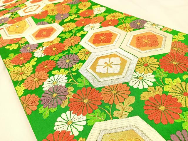 平和屋着物◎六通柄袋帯 唐織 瑠璃苑 亀甲花文 金銀糸 正絹 逸品 BAAW0346hj