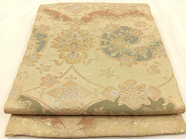 平和屋着物◎六通柄 京本袋帯 更紗花文 金銀糸 正絹 逸品 BAAW0370hj