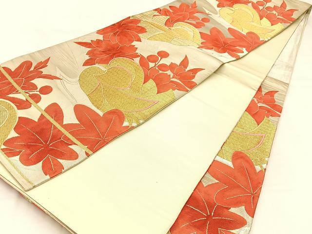 平和屋着物◎六通柄袋帯 唐織 鴛鴦桜楓文 金銀糸 正絹 逸品 BAAW0379hj
