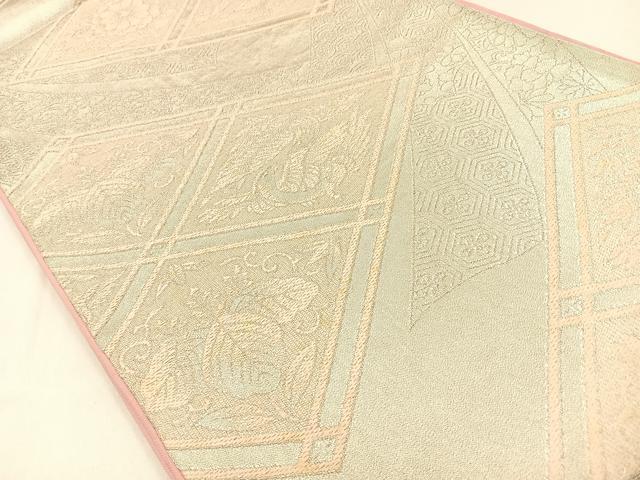 平和屋着物◎六通柄袋帯 菱天井花鳥文 銀糸 正絹 逸品 BAAW0381hj