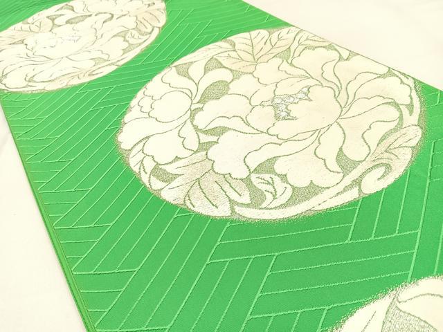 平和屋着物◎六通柄袋帯 唐織 牡丹丸文 銀糸 正絹 逸品 BAAW0389hj