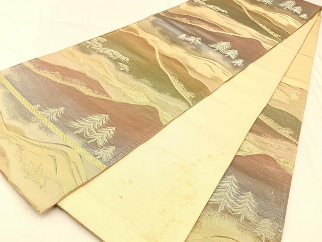 平和屋着物◎六通柄袋帯 遠山風景文 金銀糸 引箔 正絹 逸品 BAAW0438hj