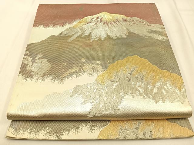 平和屋着物◎六通柄袋帯 遠山文 金銀糸 引箔 正絹 逸品 BAAW0446hj