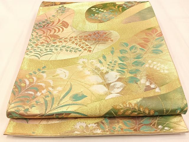平和屋着物◎六通柄袋帯 草花文 金糸 引箔 正絹 逸品 BAAW0449hj