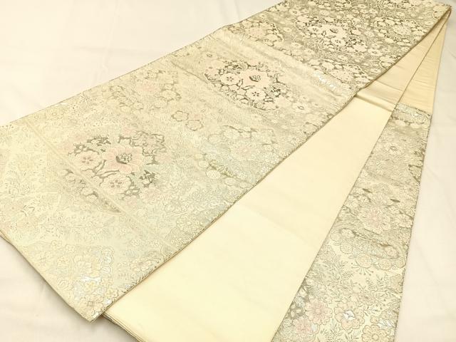 平和屋着物◎六通柄袋帯 唐織 宝相華 銀糸 正絹 逸品 BAAW0451hj