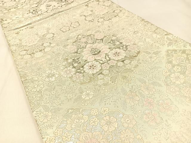 平和屋着物◎六通柄袋帯 唐織 宝相華 銀糸 正絹 逸品 BAAW0451hj