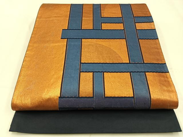 平和屋着物◎六通柄袋帯 幾何学文様 金糸 引箔 正絹 逸品 BAAW0459hj