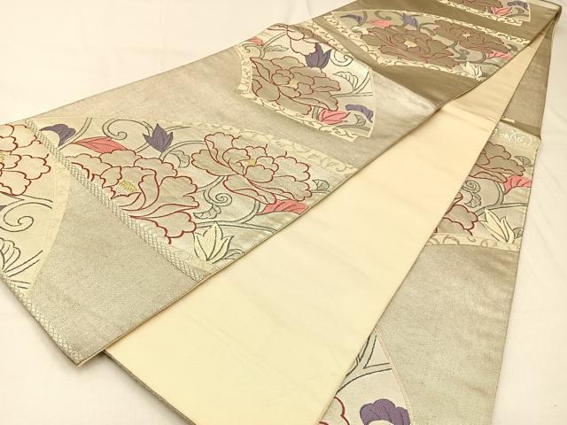 平和屋着物◎六通柄袋帯 地紙花唐草文 金銀糸 正絹 逸品 BAAW0460hj