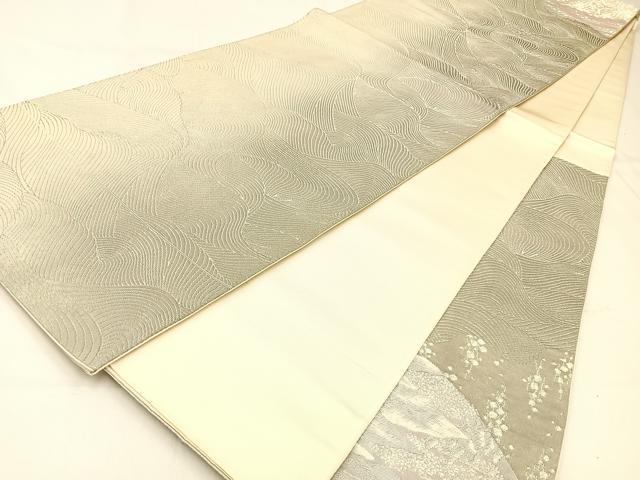 平和屋着物◎六通柄袋帯 樹林風景文 銀糸 正絹 逸品 BAAW0464hj