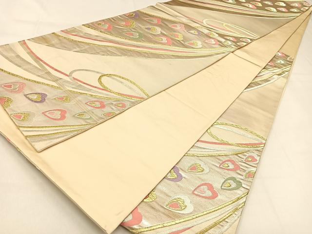 平和屋着物◎六通柄袋帯 唐織 孔雀羽 金銀糸 正絹 逸品 BAAW0472hj