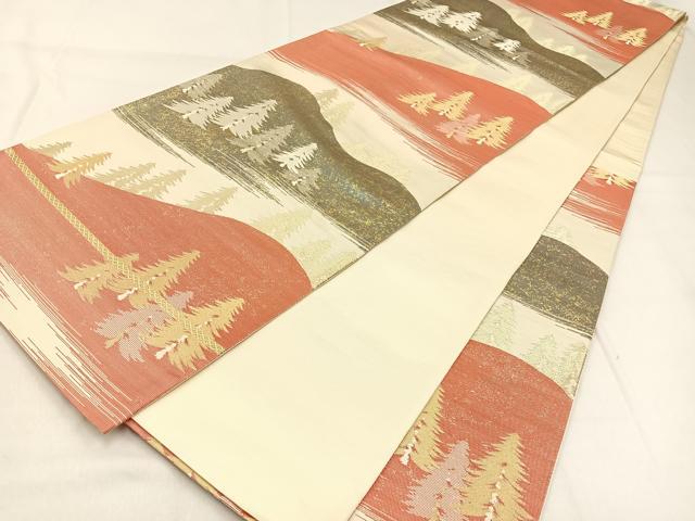 平和屋着物◎六通柄袋帯 樹林風景文 金銀糸 正絹 逸品 BAAW0483hj