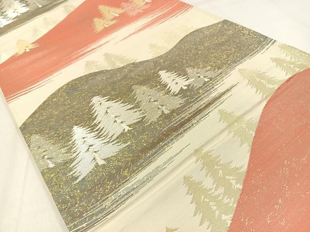 平和屋着物◎六通柄袋帯 樹林風景文 金銀糸 正絹 逸品 BAAW0483hj